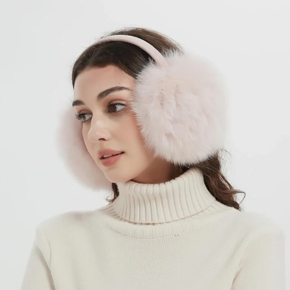 NWT $45 Bibury Fox Fur Light Blush Pink Super Fluffy Earmuffs
